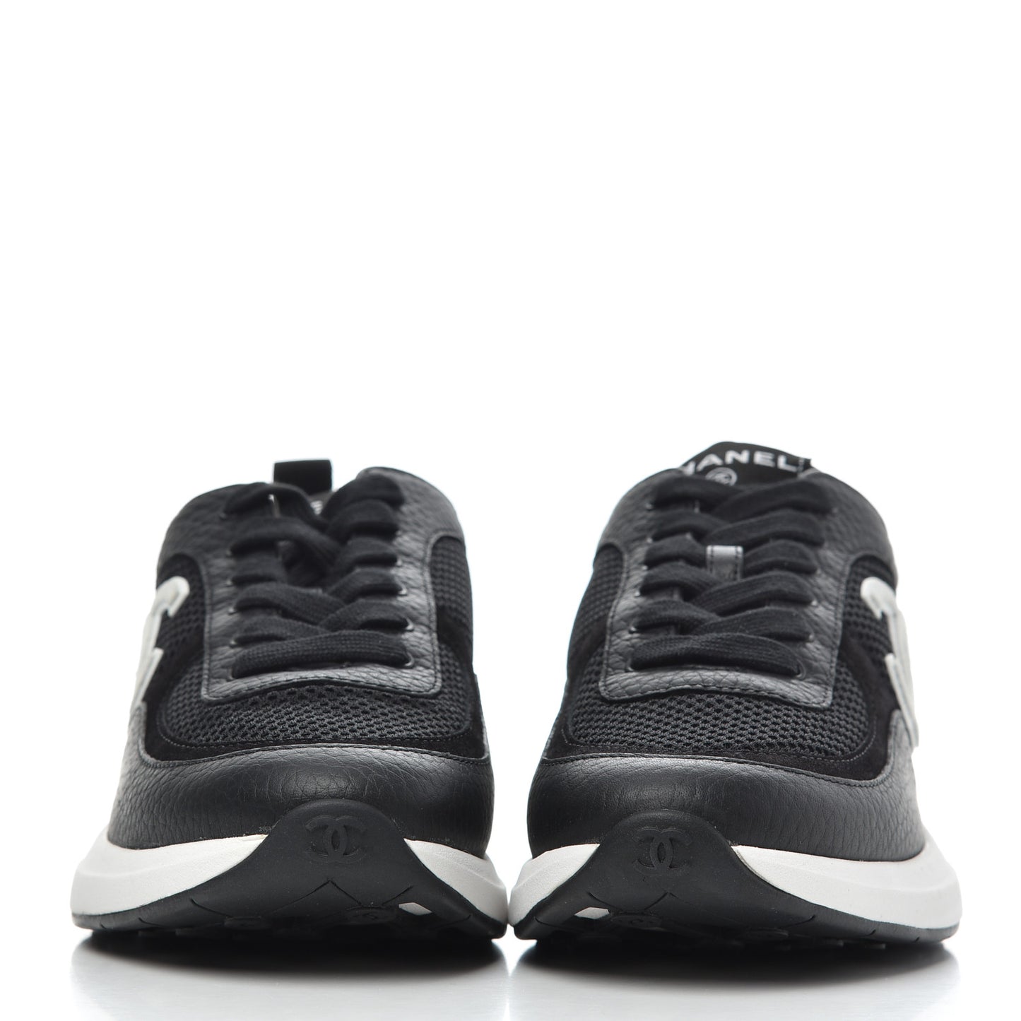 Calfskin Mesh Lycra Suede Womens Logo Sneakers 38.5 Black