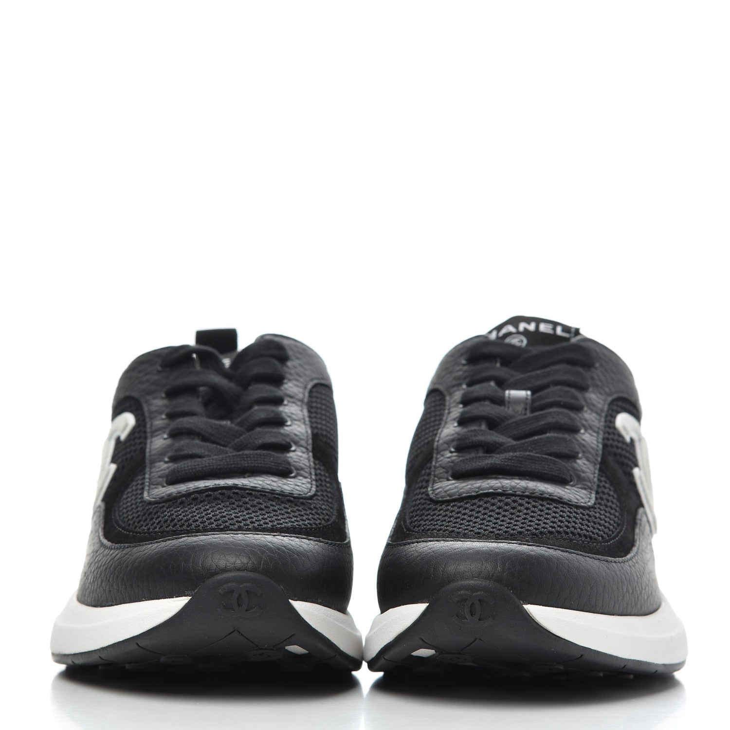 Chanel Calfskin Mesh Lycra Suede Womens Logo Sneakers 38.5 Black 2 of 9