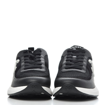 Chanel Calfskin Mesh Lycra Suede Womens Logo Sneakers 38.5 Black 2 of 9