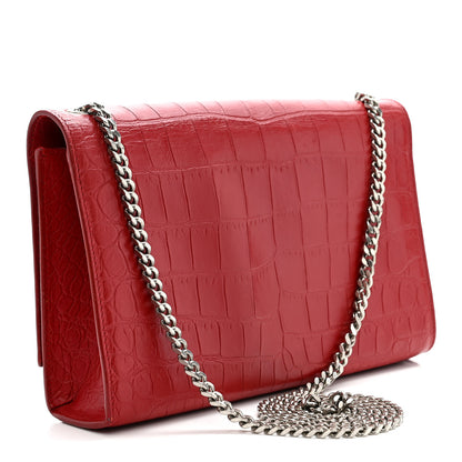 Saint Laurent Calfskin Crocodile Embossed Medium Classic Monogram Kate Tassel Satchel New Red 3 of 9
