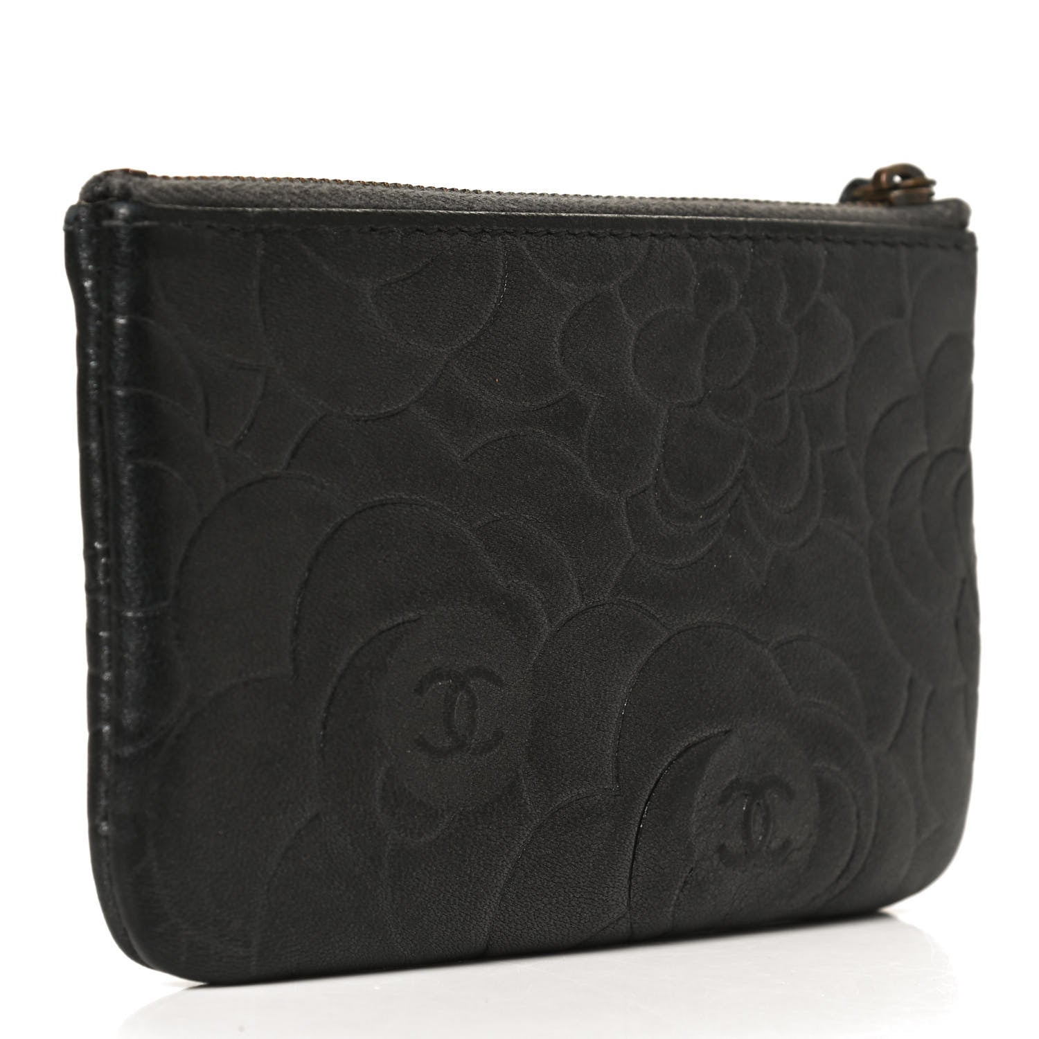 Chanel Lambskin Camellia Embossed Cosmetic Pouch Grey 3 of 10