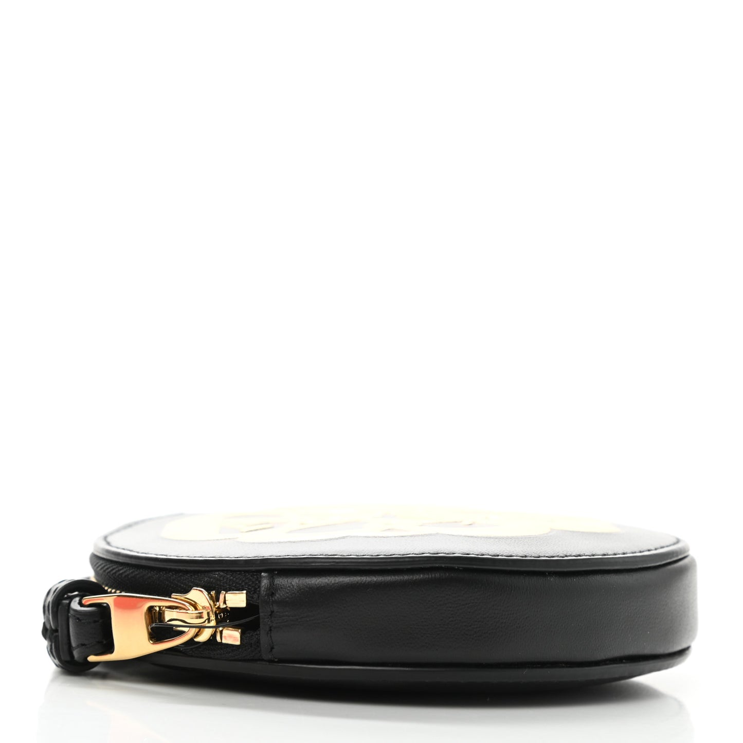 Calfskin Curve Zip Coin Purse Black Gold