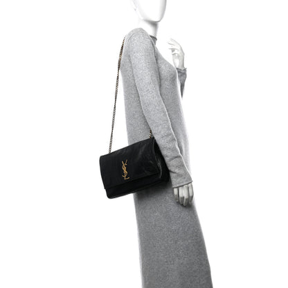 Saint Laurent Calfskin Crocodile Embossed Suede Medium Reversible Monogram Kate Satchel Military Taupe 2 of 10
