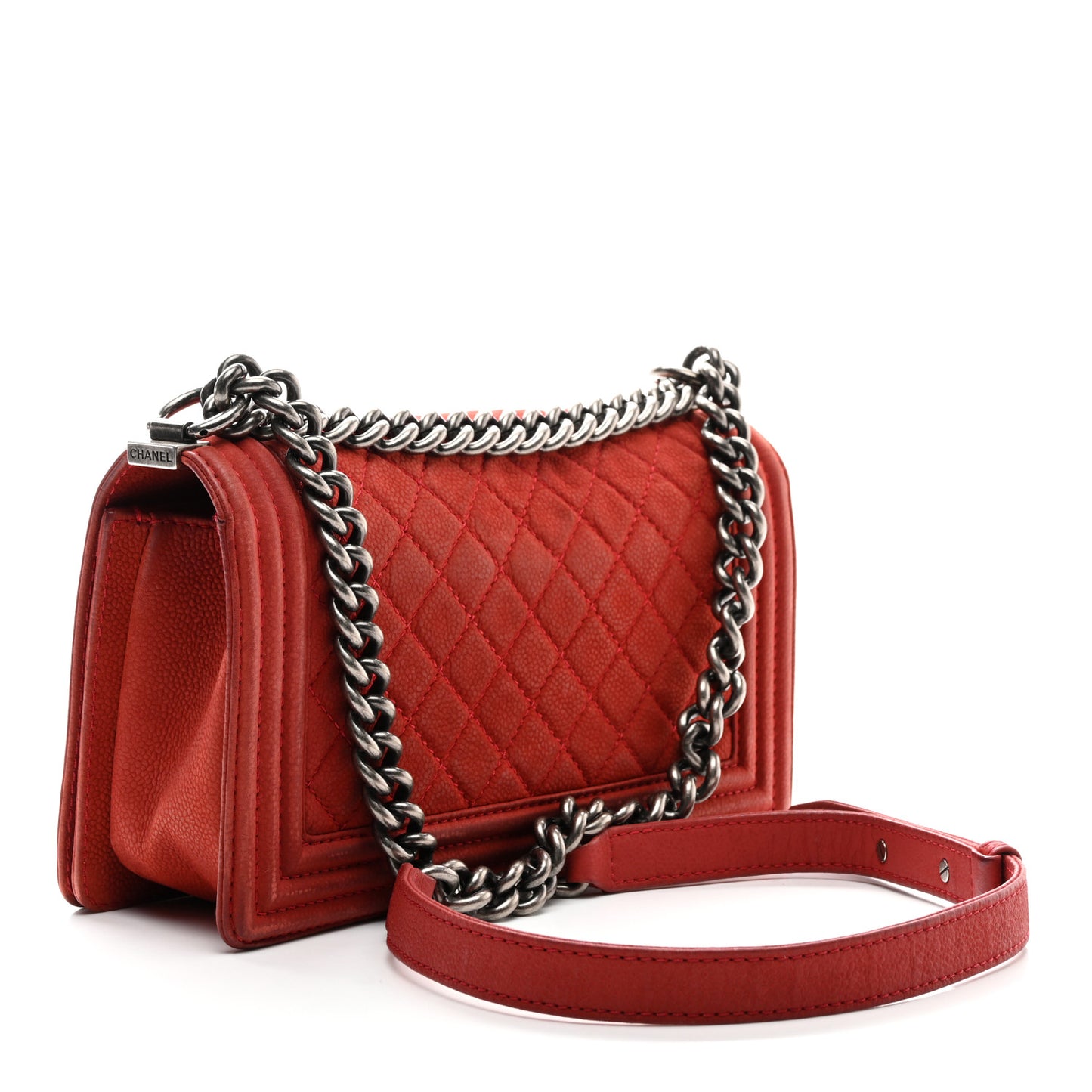 Iridescent Caviar Quilted Medium Boy Flap Red