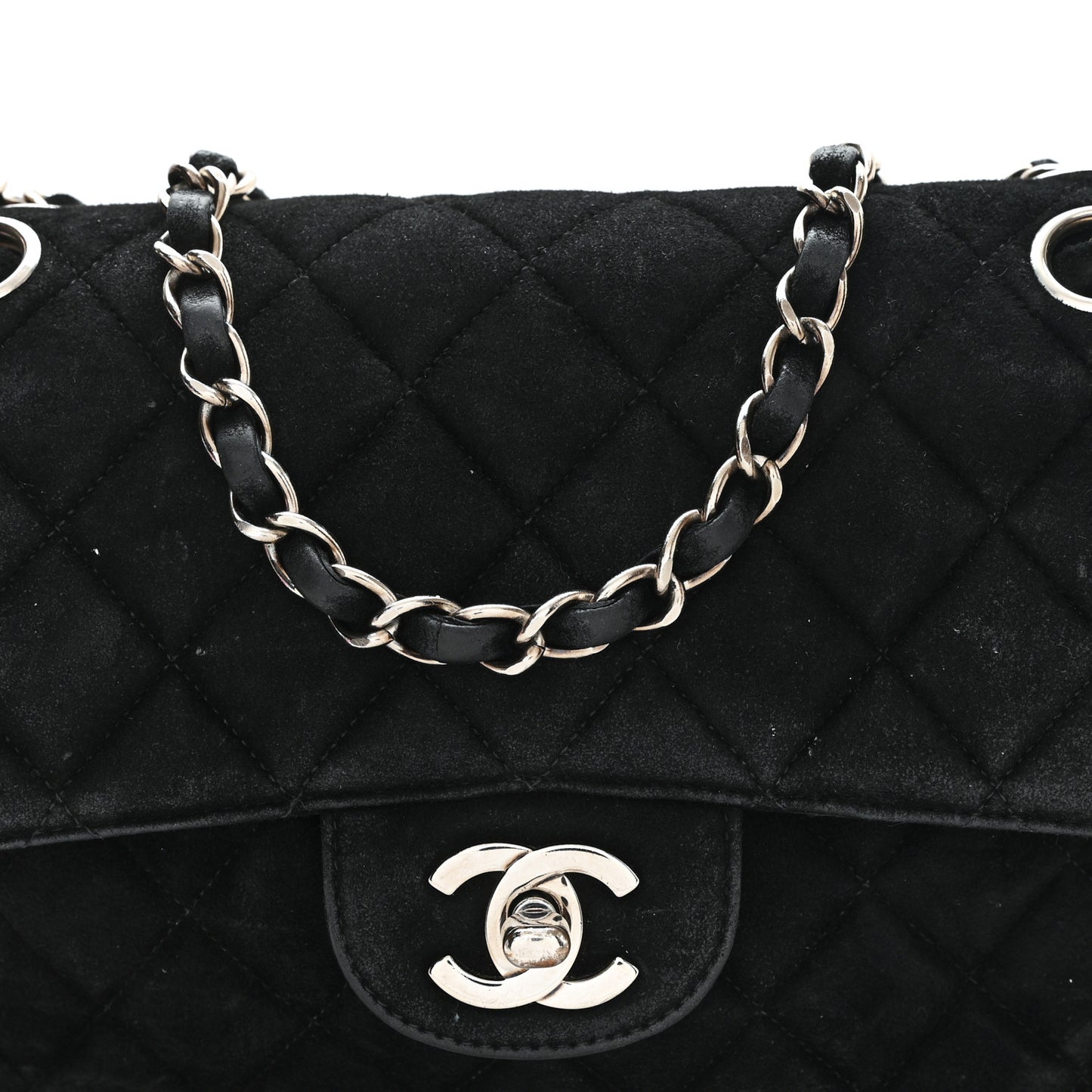 Suede Quilted Double Sided Small Flap Black