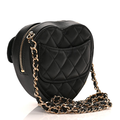 Chanel Lambskin Quilted CC In Love Heart Clutch With Chain Black 3 of 8