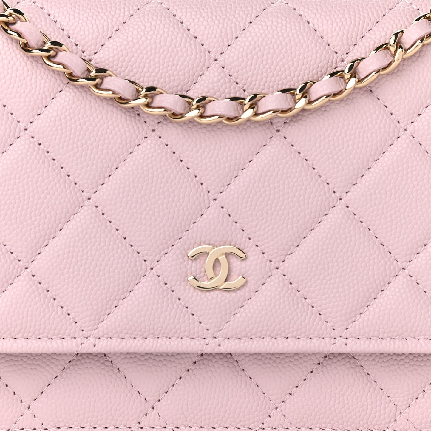 Caviar Quilted Wallet On Chain WOC Light Pink