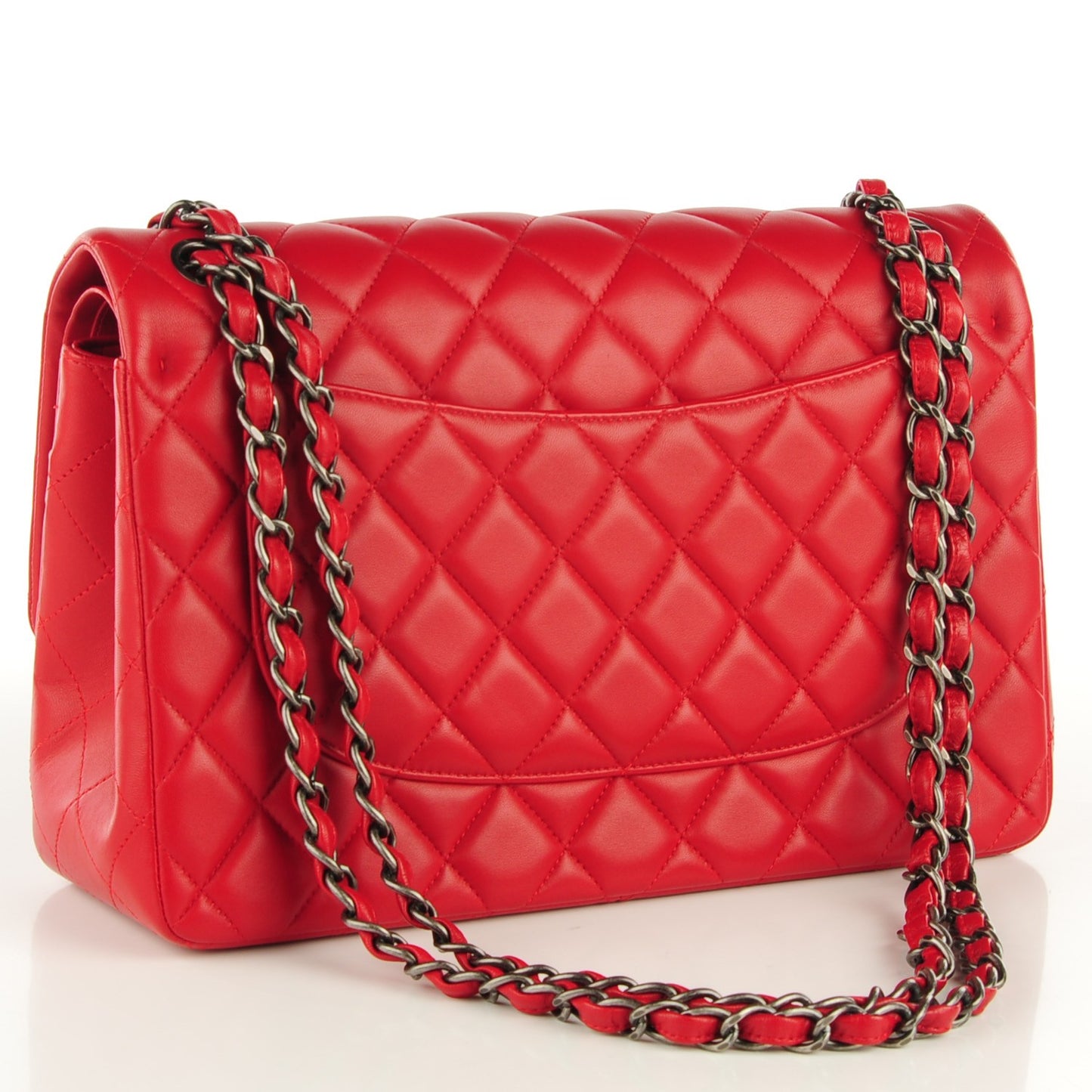 Lambskin Quilted Jumbo Double Flap Red