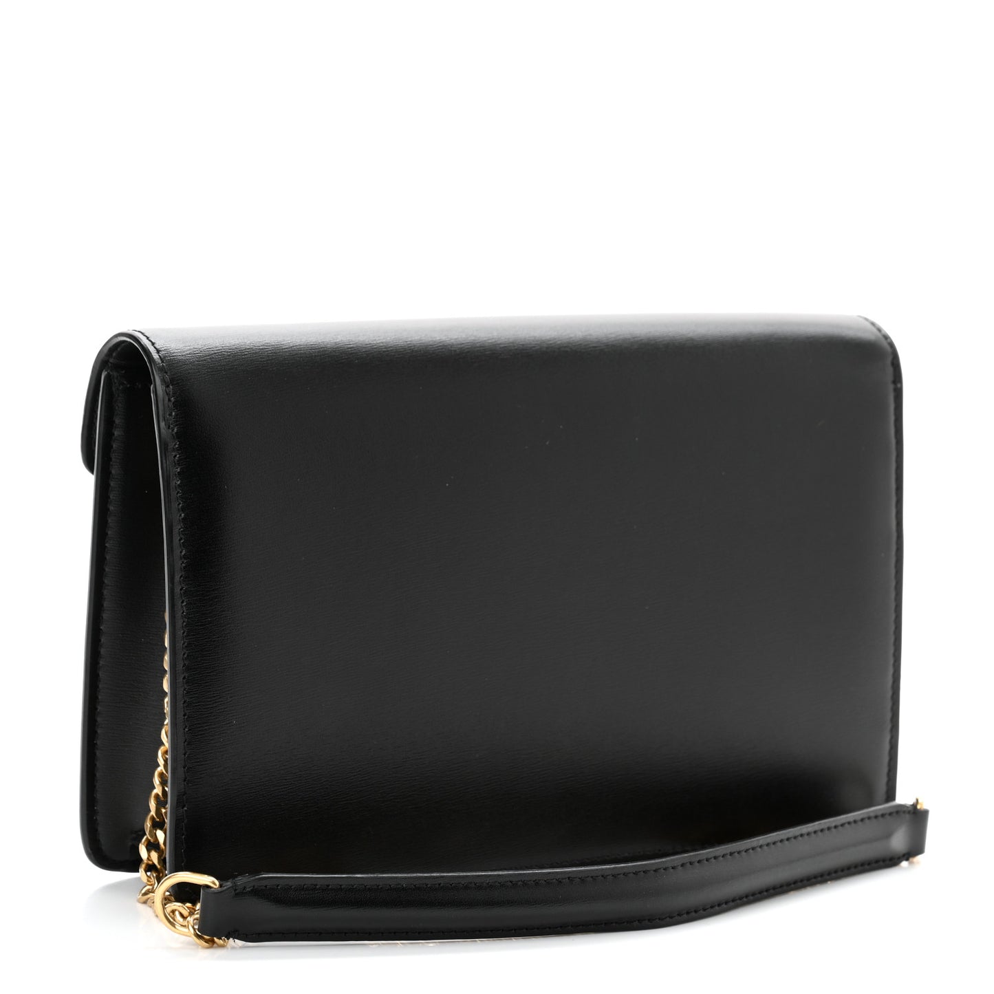 Shiny Calfskin Cuir Triomphe Wallet on Chain Black