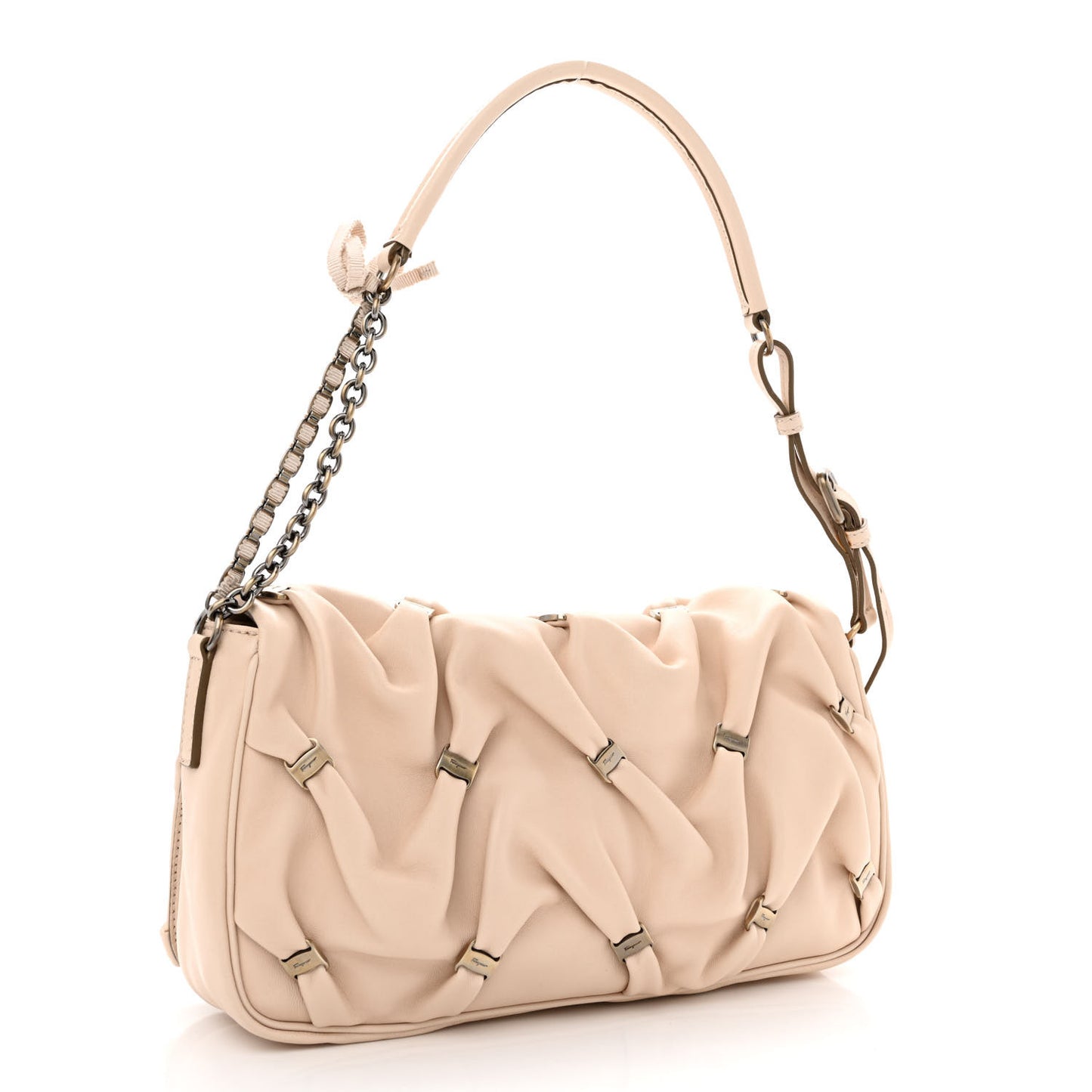 Calfskin Pleated Vara Chain Shoulder Bag Light Pink