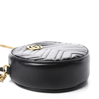Gucci Azalea Calfskin Matelasse Heart Mini GG Marmont Round Shoulder Bag Black 4 of 12