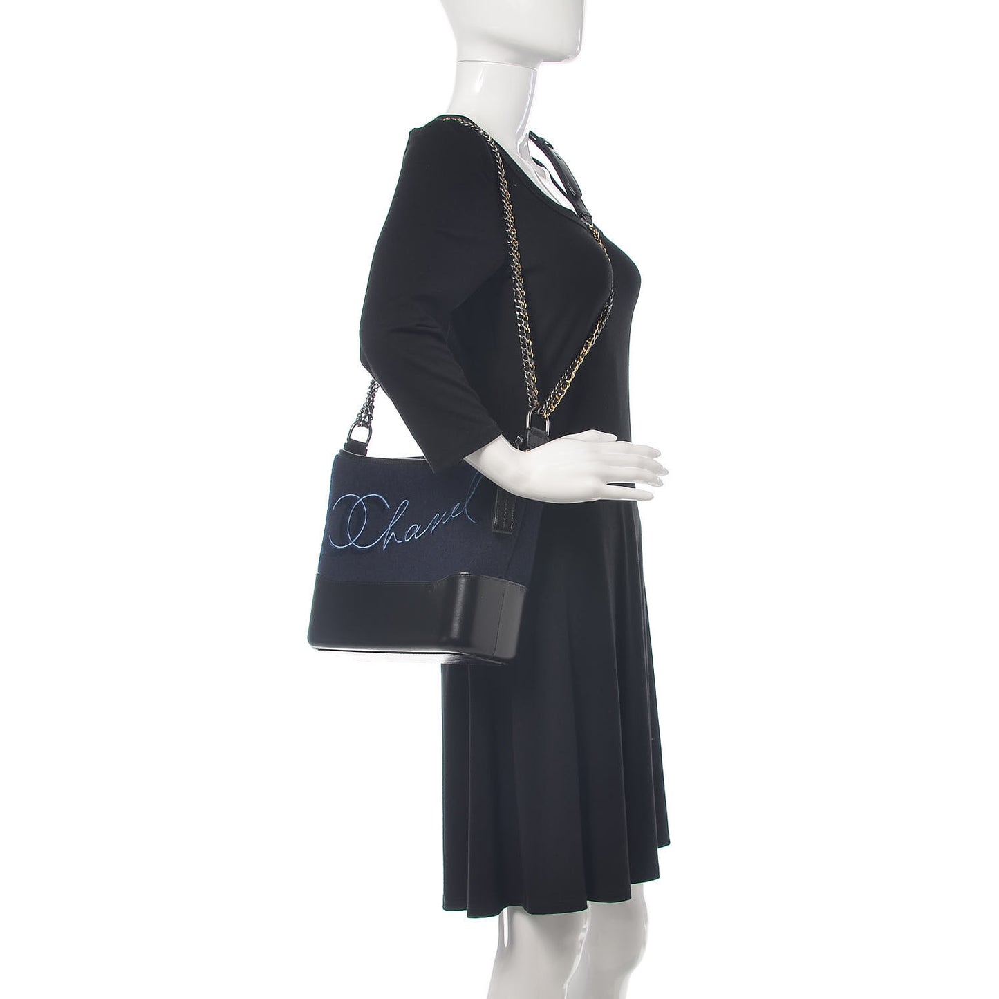 Wool Embroidered Medium Gabrielle Hobo Dark Navy Blue