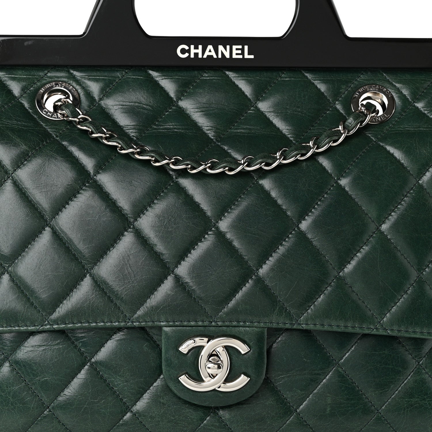 Chanel Glazed Calfskin Quilted Small CC Delivery Tote Dark Green 8 of 11