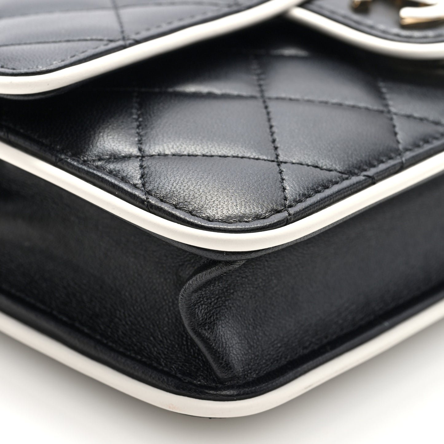 Lambskin Quilted Resin CC Mini Flap Bag Black White