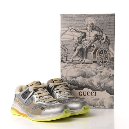Gucci Metallic Calfskin Suede Womens Ultrapace Sneakers 37 Silver Oatmeal 10 of 10