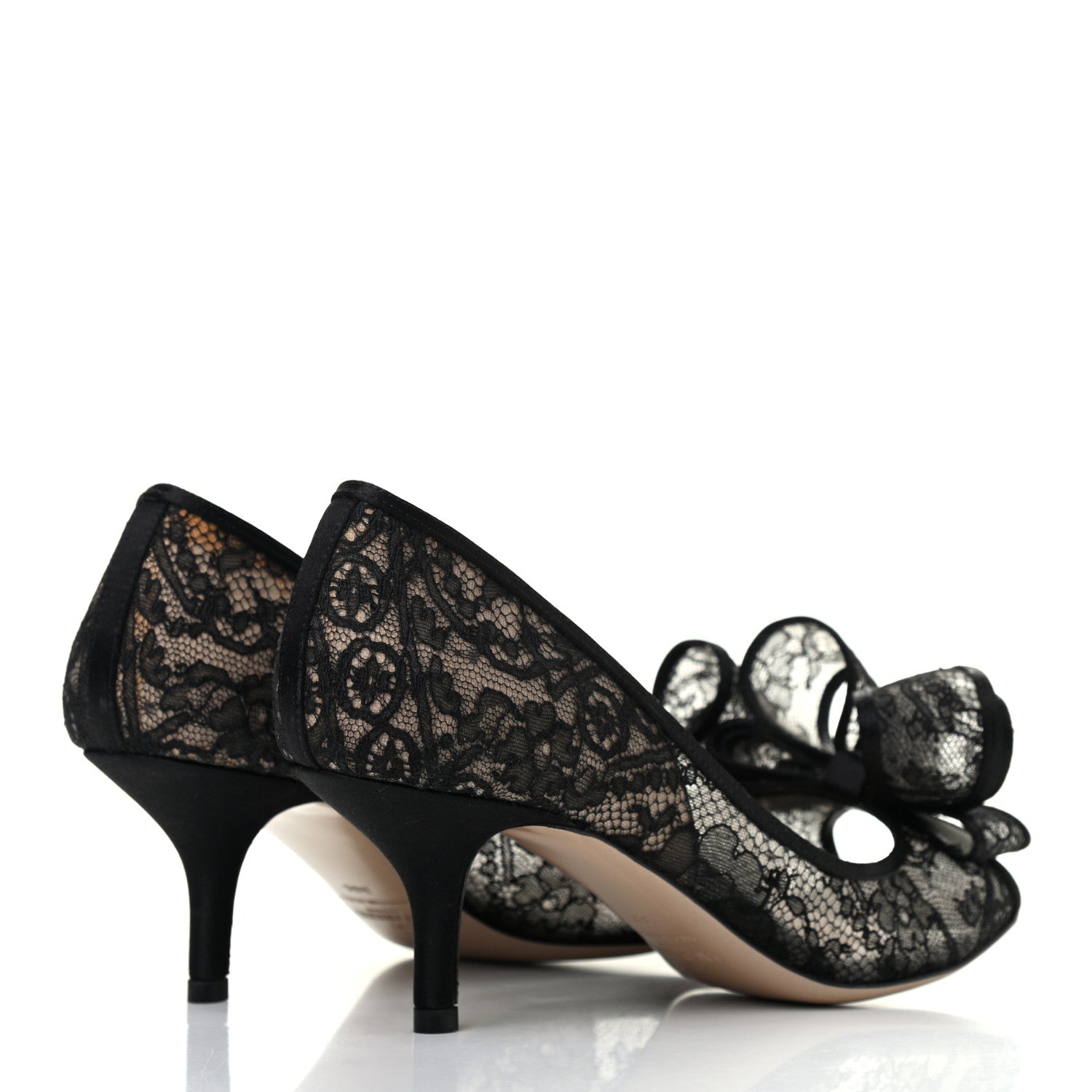 Valentino Garavani Satin Lace Couture Bow Peep Toe Low Heel Pumps 38.5 Black 4 of 7