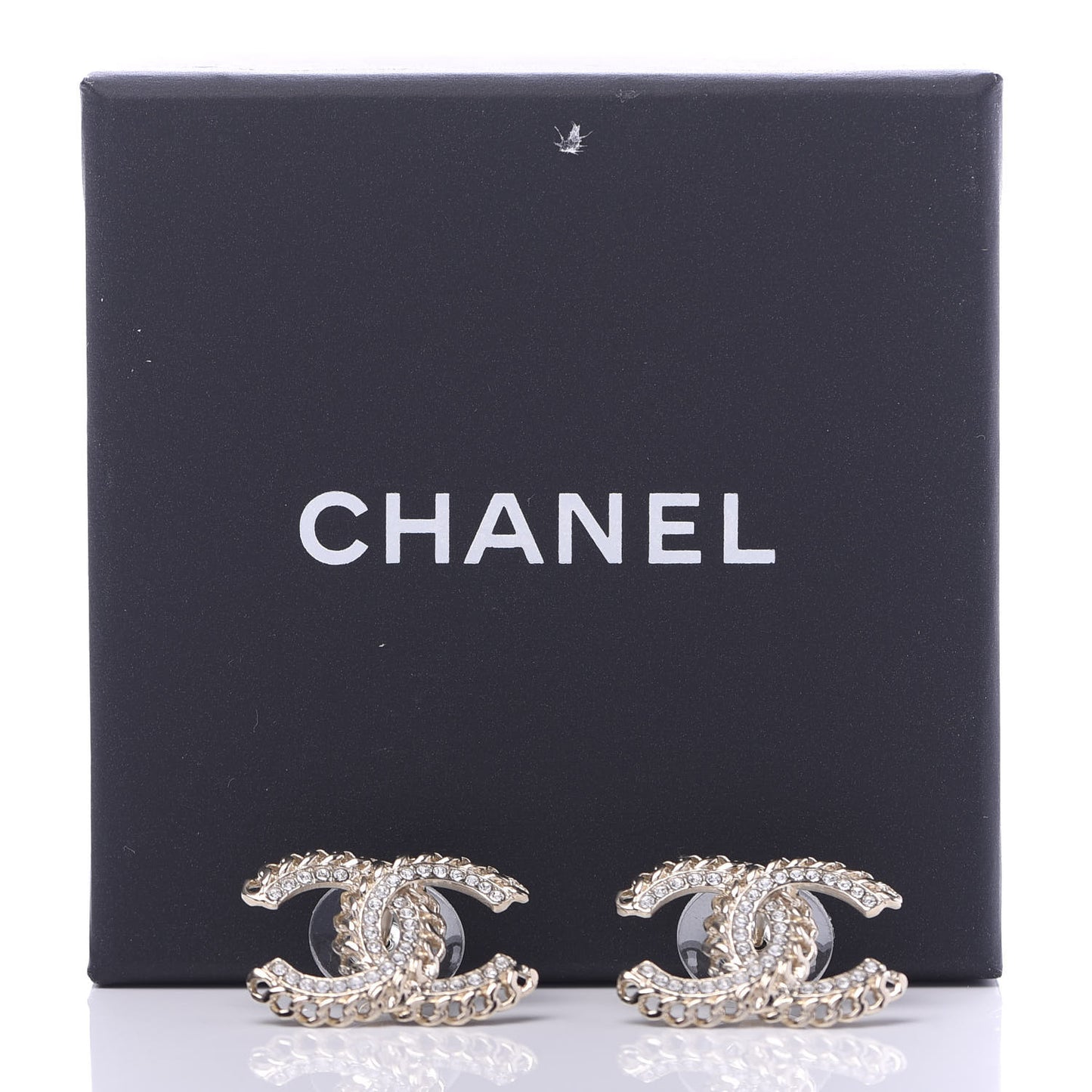 Crystal Chain CC Earrings Gold