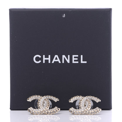 Chanel Crystal Chain CC Earrings Gold 5 of 5