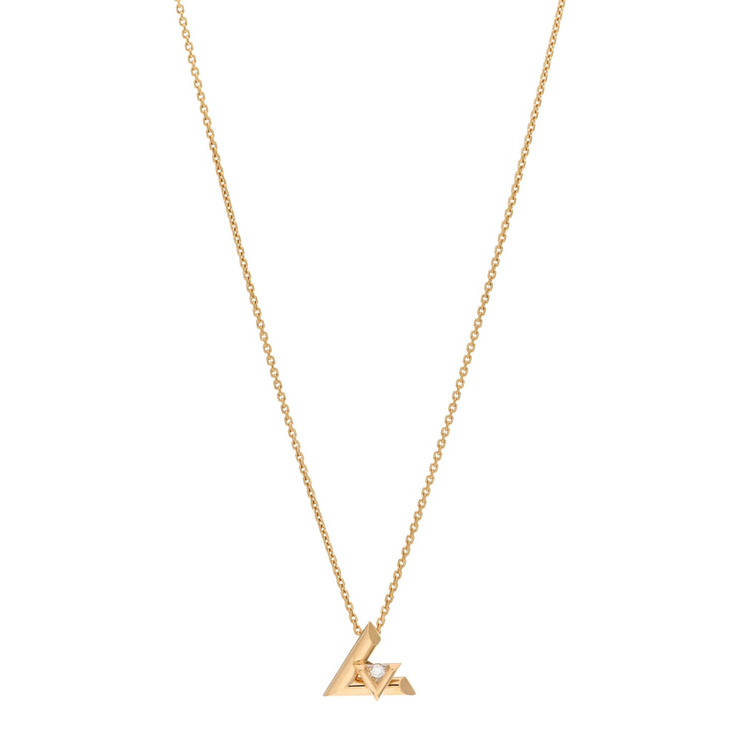 18K Yellow Gold Diamond Small LV Volt One Pendant Necklace