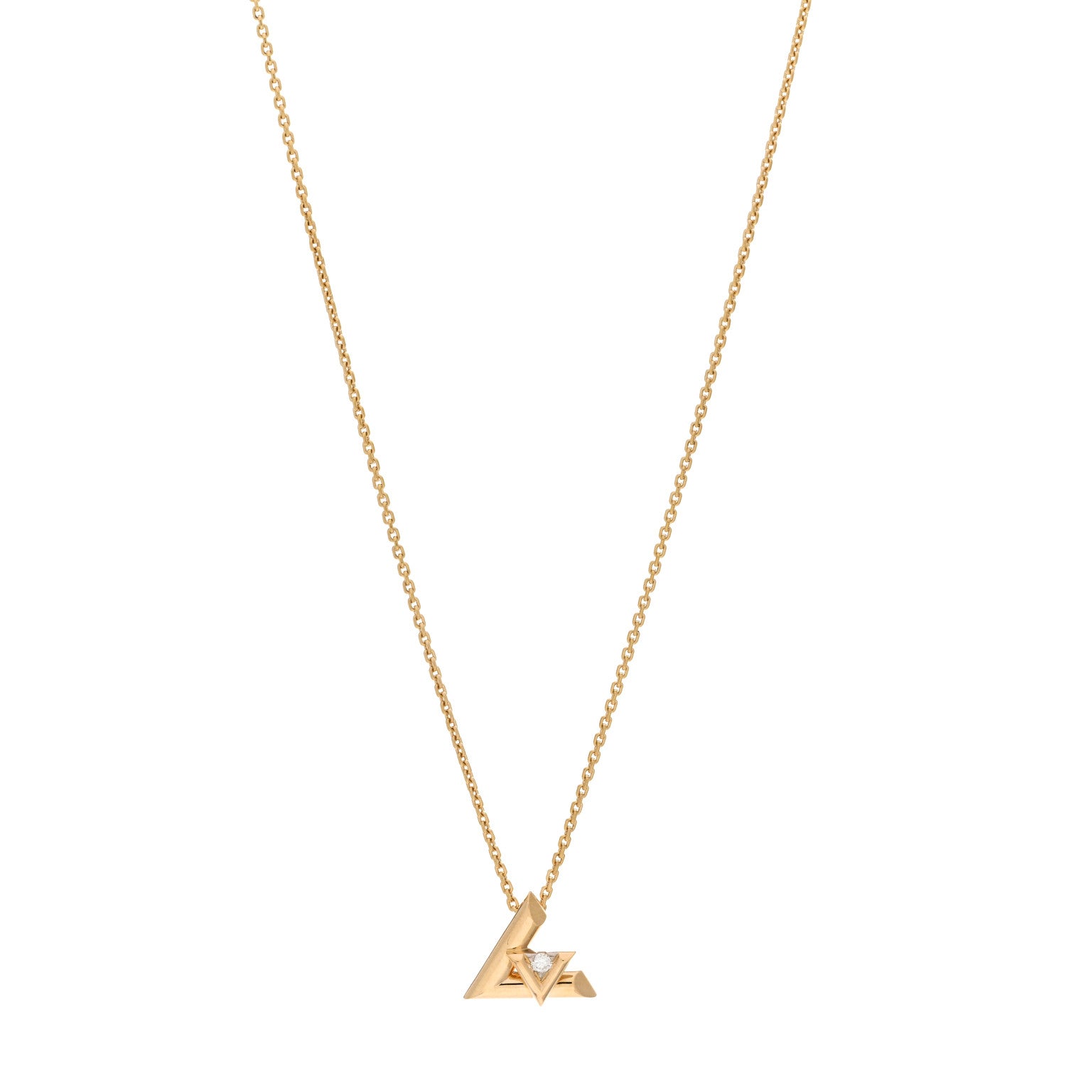 Louis Vuitton 18K Yellow Gold Diamond Small LV Volt One Pendant Necklace 1 of 5