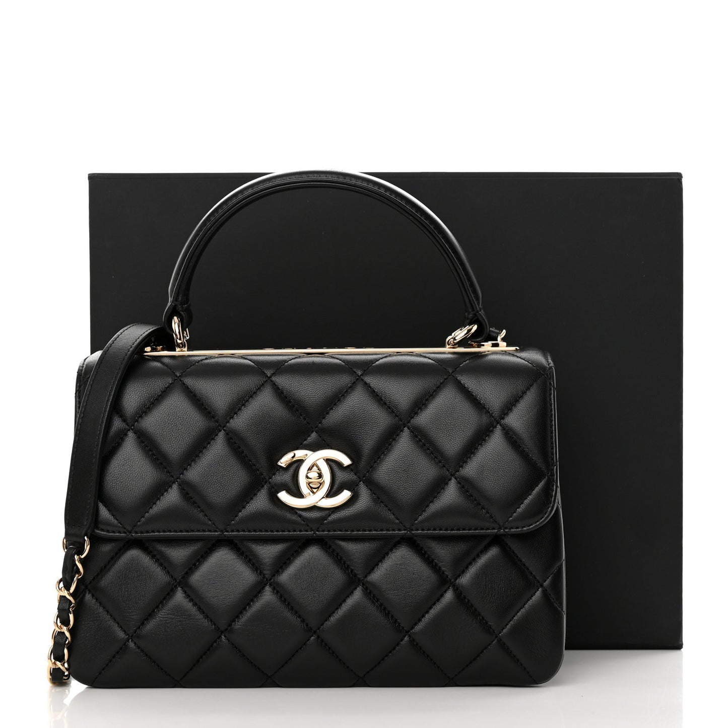 Lambskin Quilted Small Trendy CC Dual Handle Flap Bag Black
