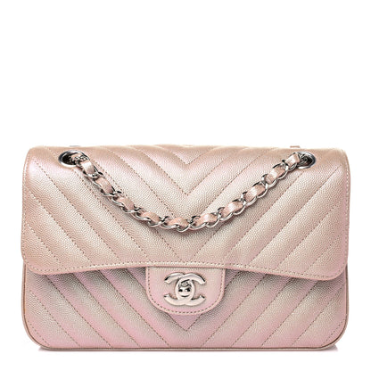 Chanel Iridescent Caviar Chevron Quilted Small Double Flap Light Gold 1 of 10