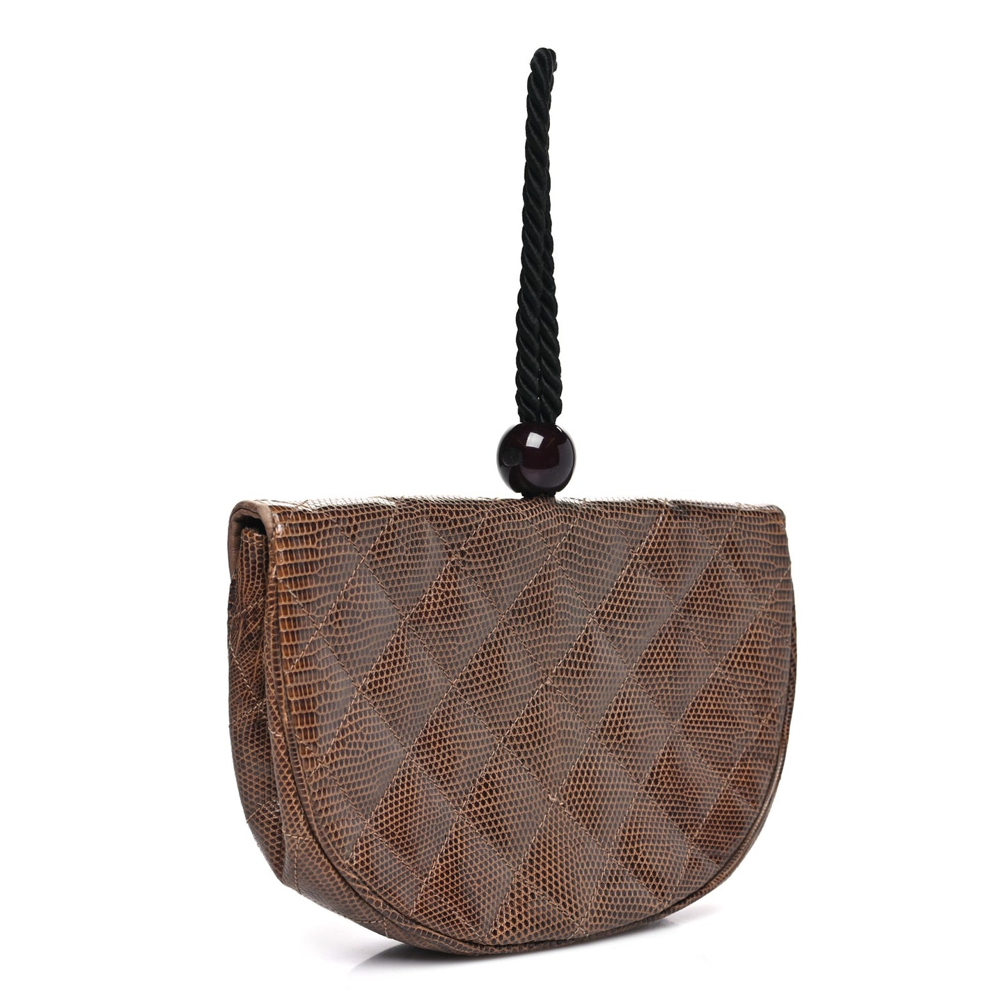 Lizard Quilted Rope Half Moon Clutch Dark Brown
