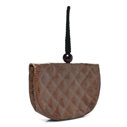 Chanel Lizard Quilted Rope Half Moon Clutch Dark Brown 3 of 11
