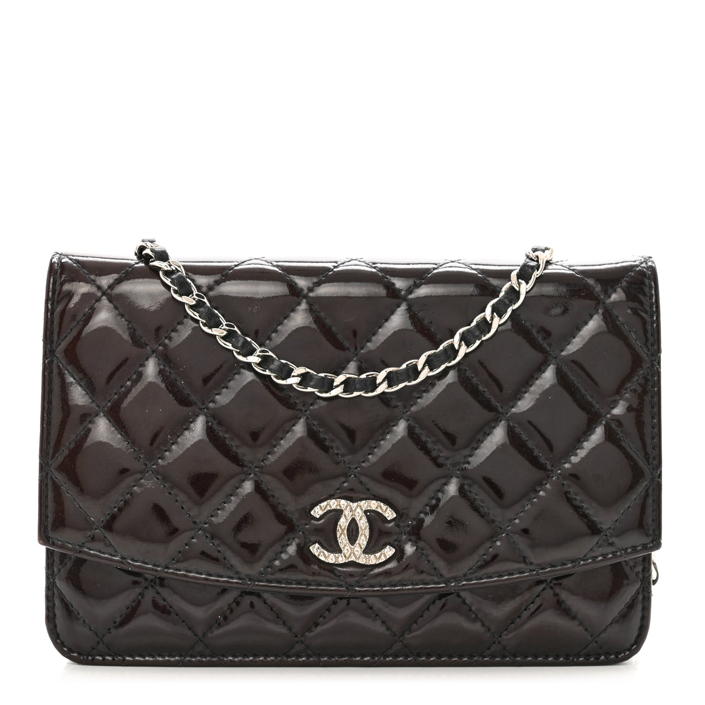 Patent Quilted Brilliant Wallet On Chain WOC Black