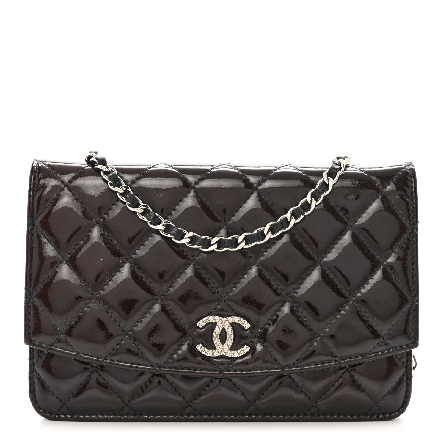 Chanel Patent Quilted Brilliant Wallet On Chain WOC Black 1 of 12