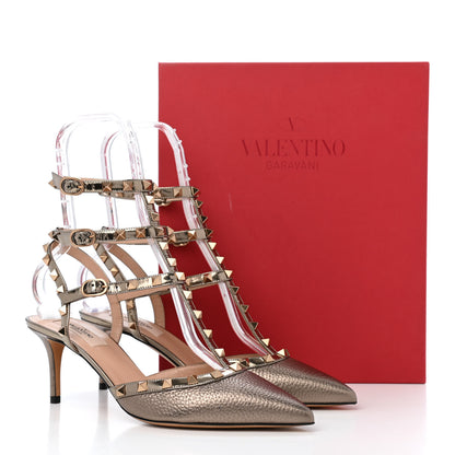 Valentino Garavani Metallic Pebbled Calfskin Patent Rockstud Ankle Strap 65mm Pumps 40 Sasso 10 of 10