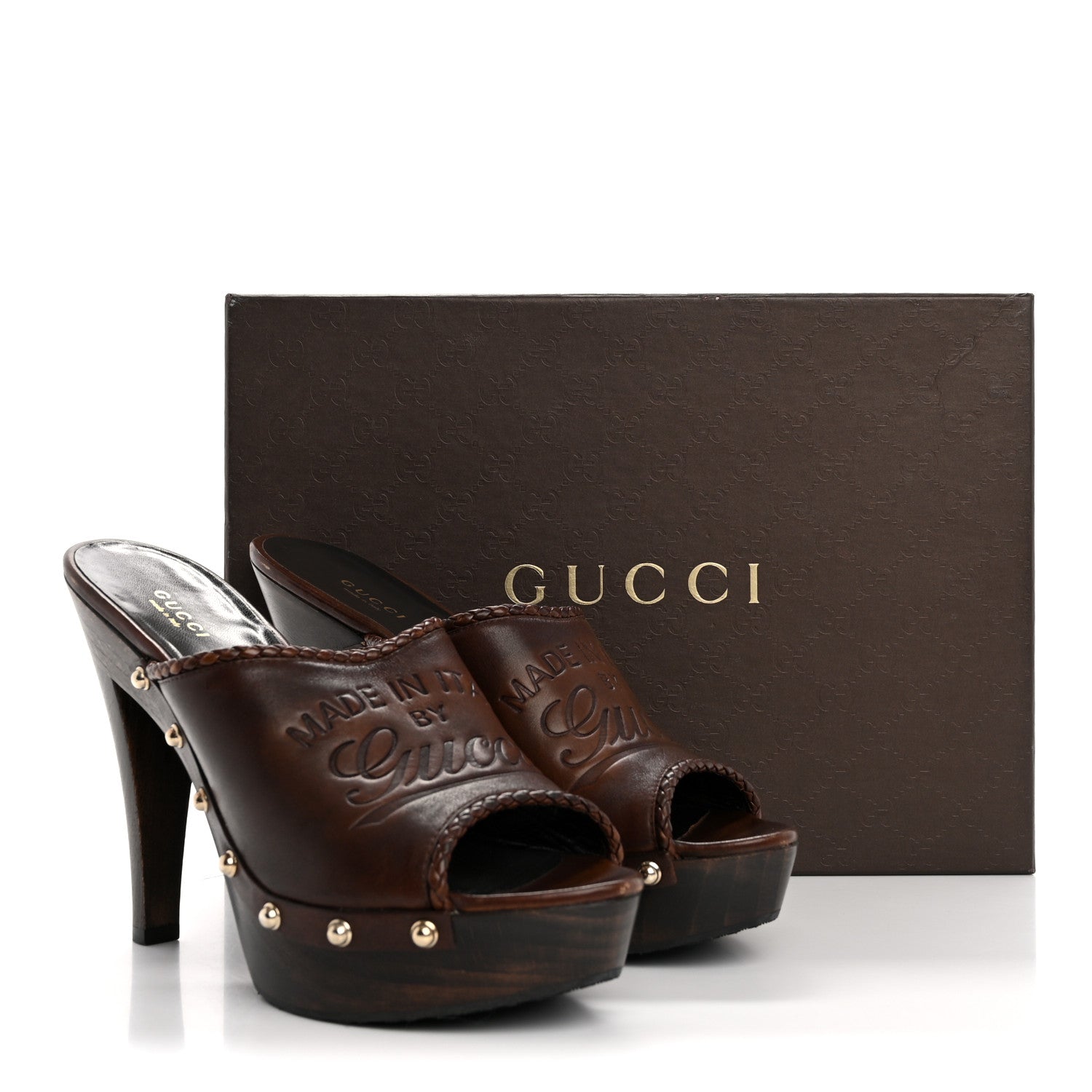 Gucci Saddle Soft Tamponato Platform Clog Slide Mules 39 Testa di Moro 10 of 10