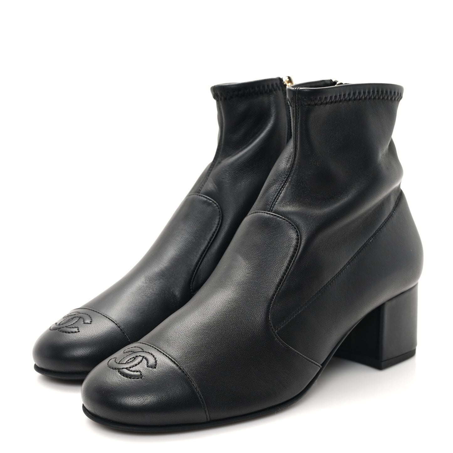 Stretch Lambskin Cap Toe CC Short Boots 38 Black