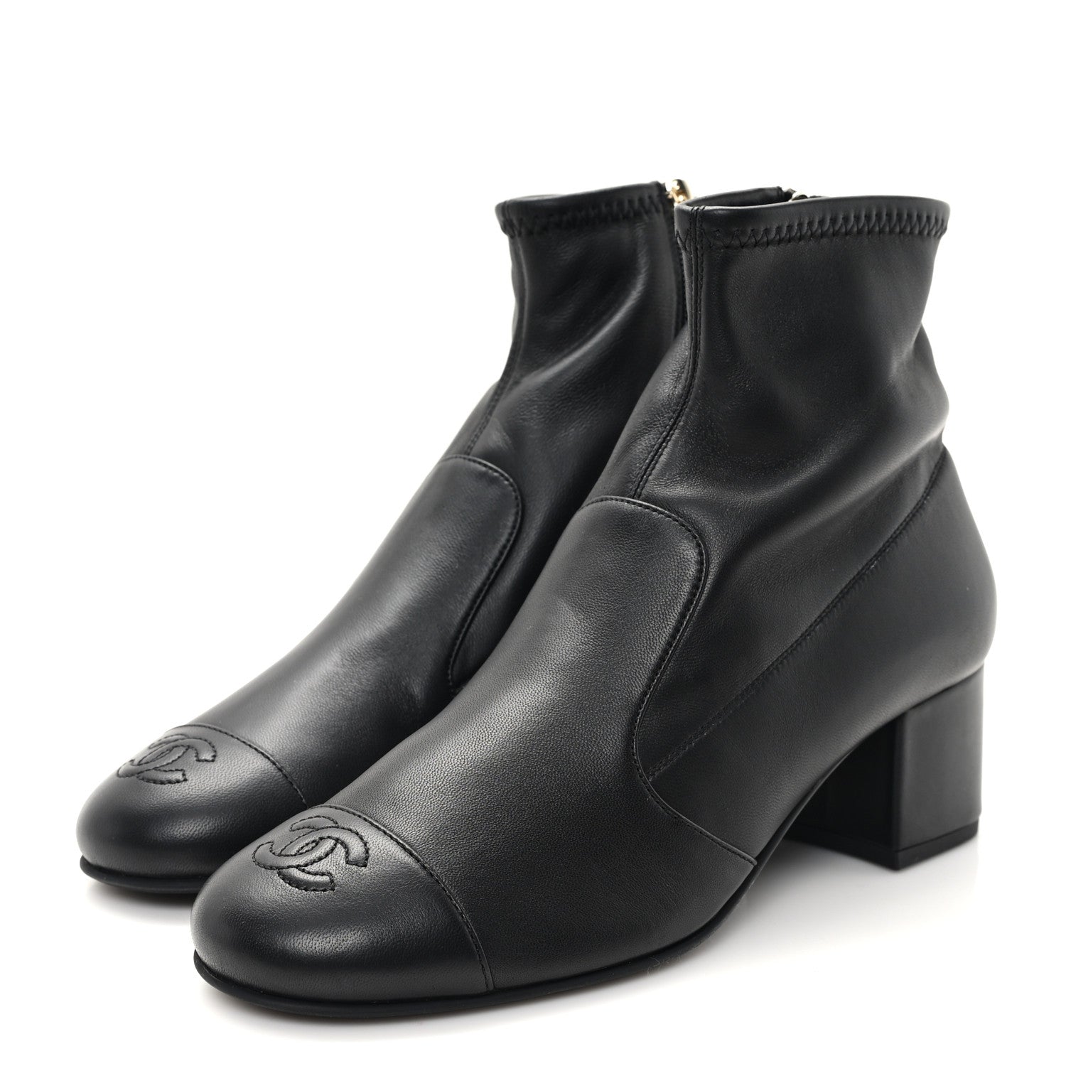 Chanel Stretch Lambskin Cap Toe CC Short Boots 38 Black 4 of 9