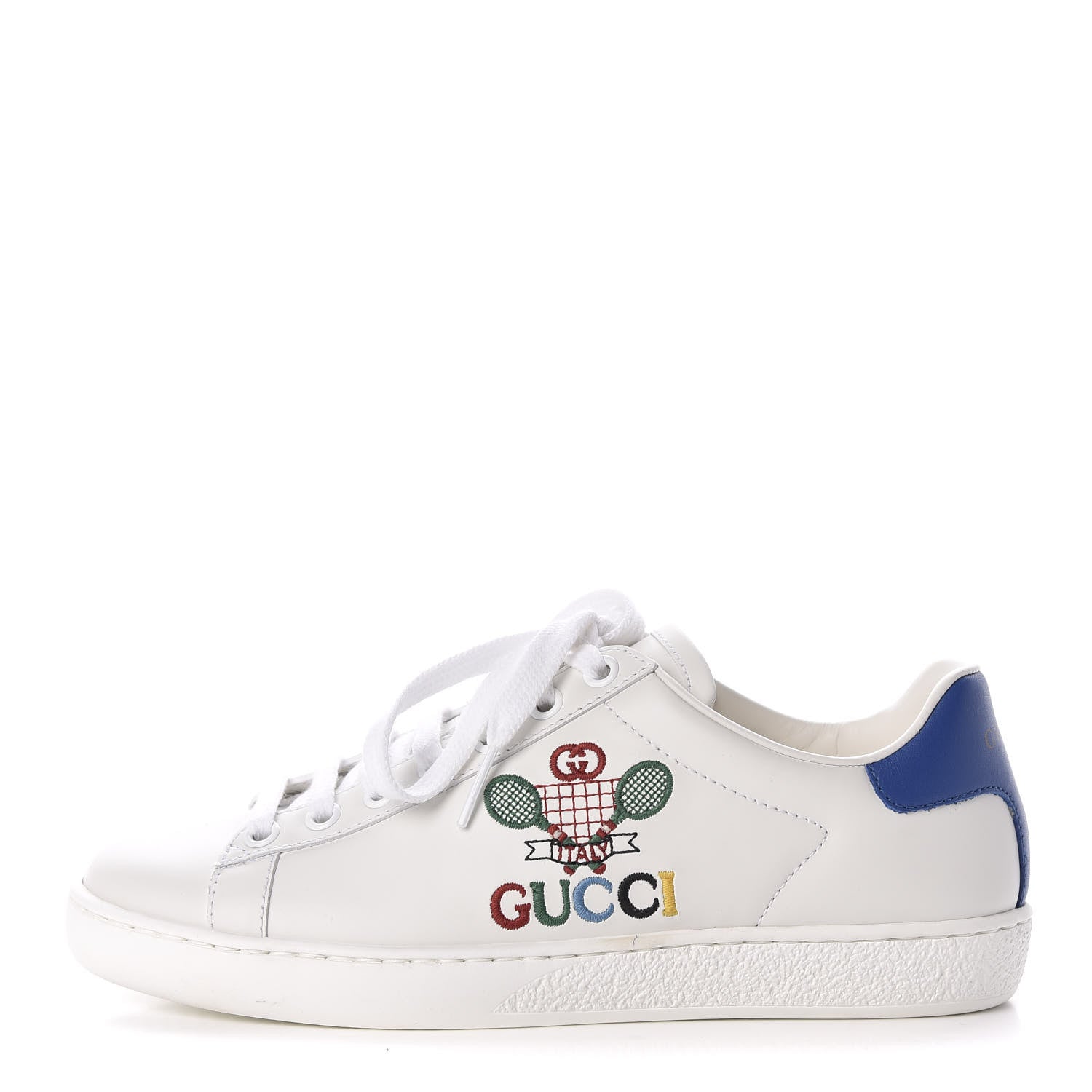 Gucci Calfskin Miro Soft Tennis Embroidered Womens Ace Sneakers 35 White Rio Blue 1 of 8