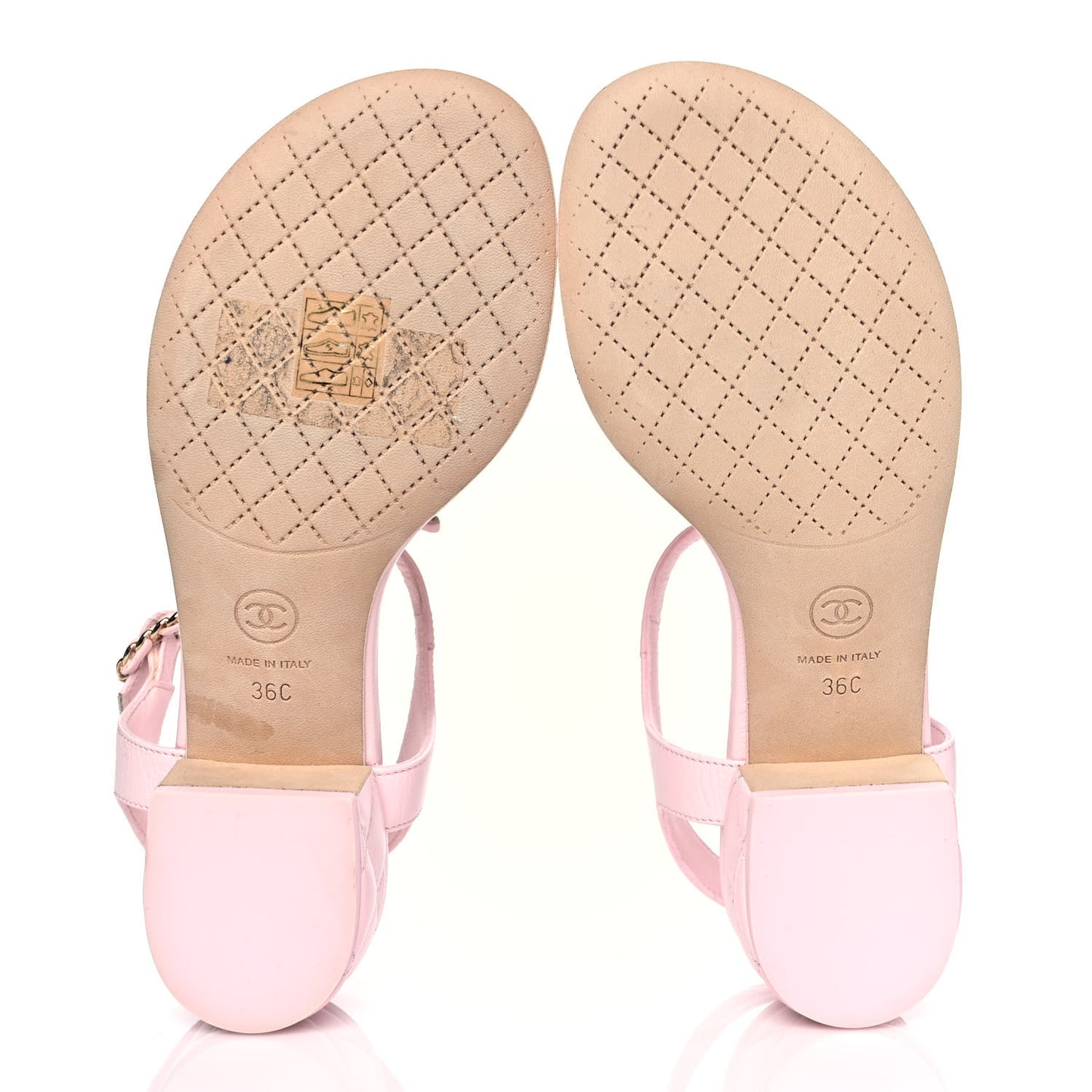 Lambskin Chain CC Logo Thong Sandals 36 Light Pink