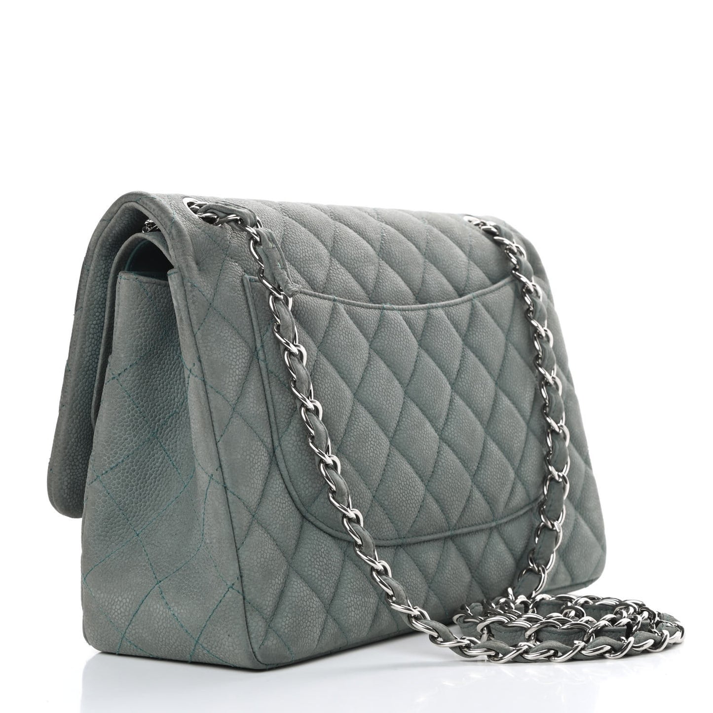 Iridescent Caviar Quilted Jumbo Double Flap Turquoise
