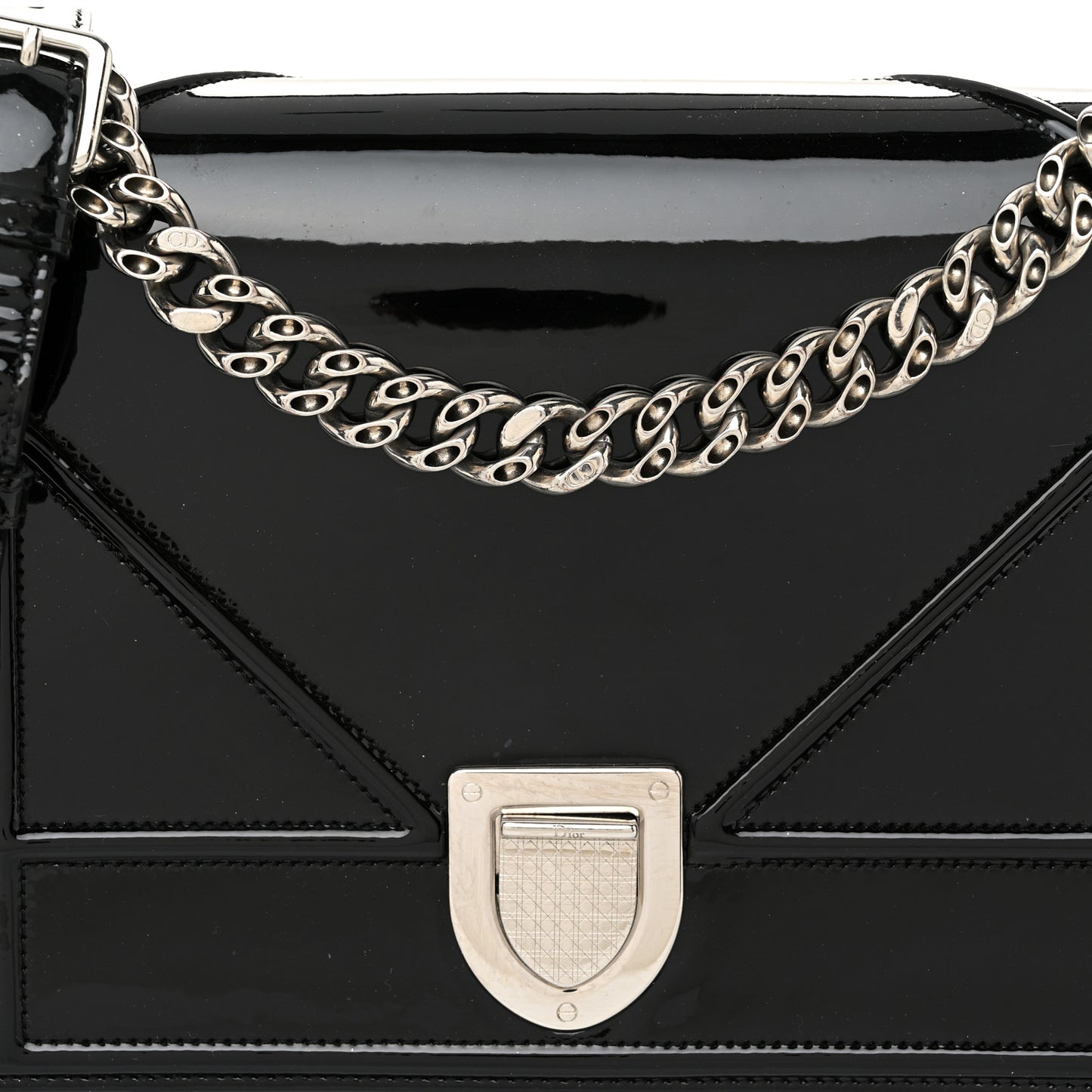 Patent Medium Diorama Flap Bag Black