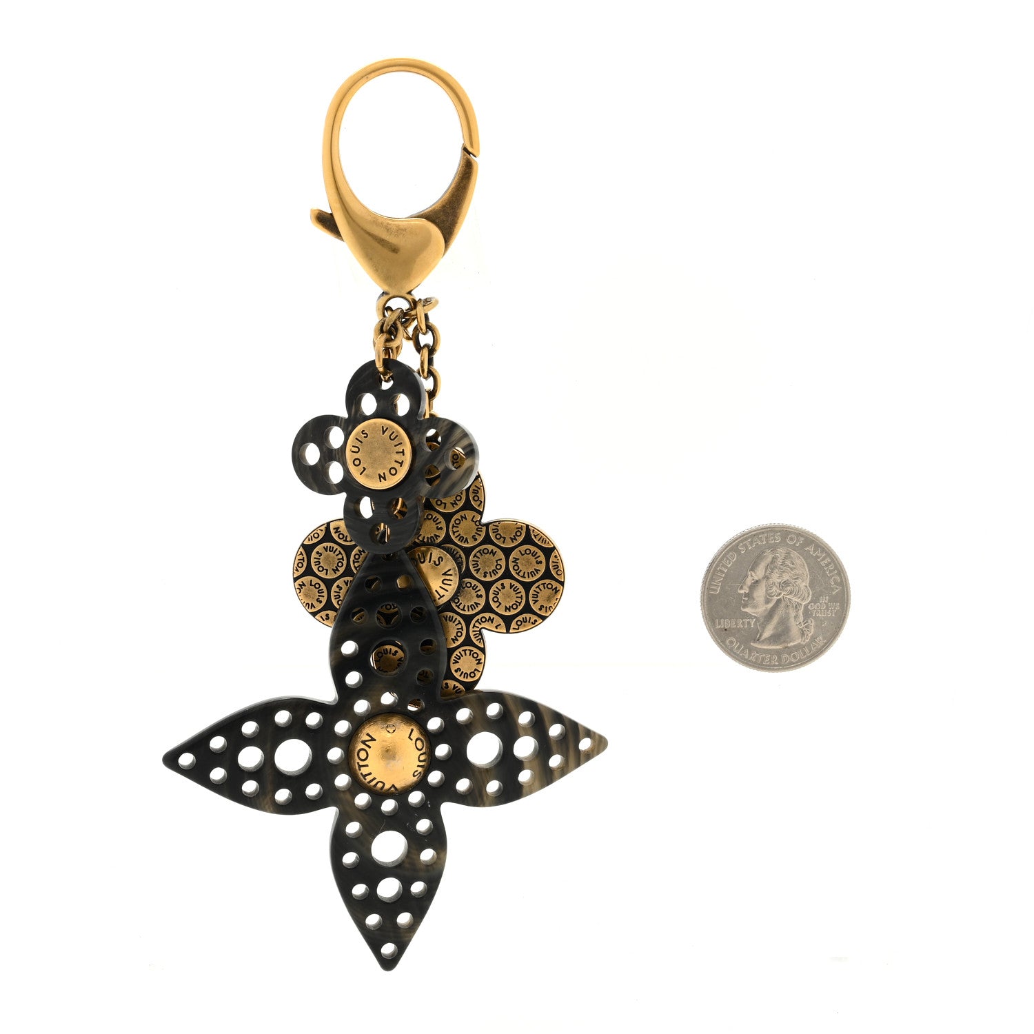 Louis Vuitton Antiqued Brass Resin Rock Flower Bag Charm 2 of 3
