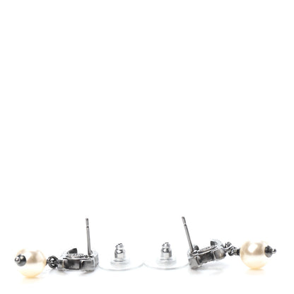 Chanel Crystal Pearl CC Drop Earrings Silver 3 of 4