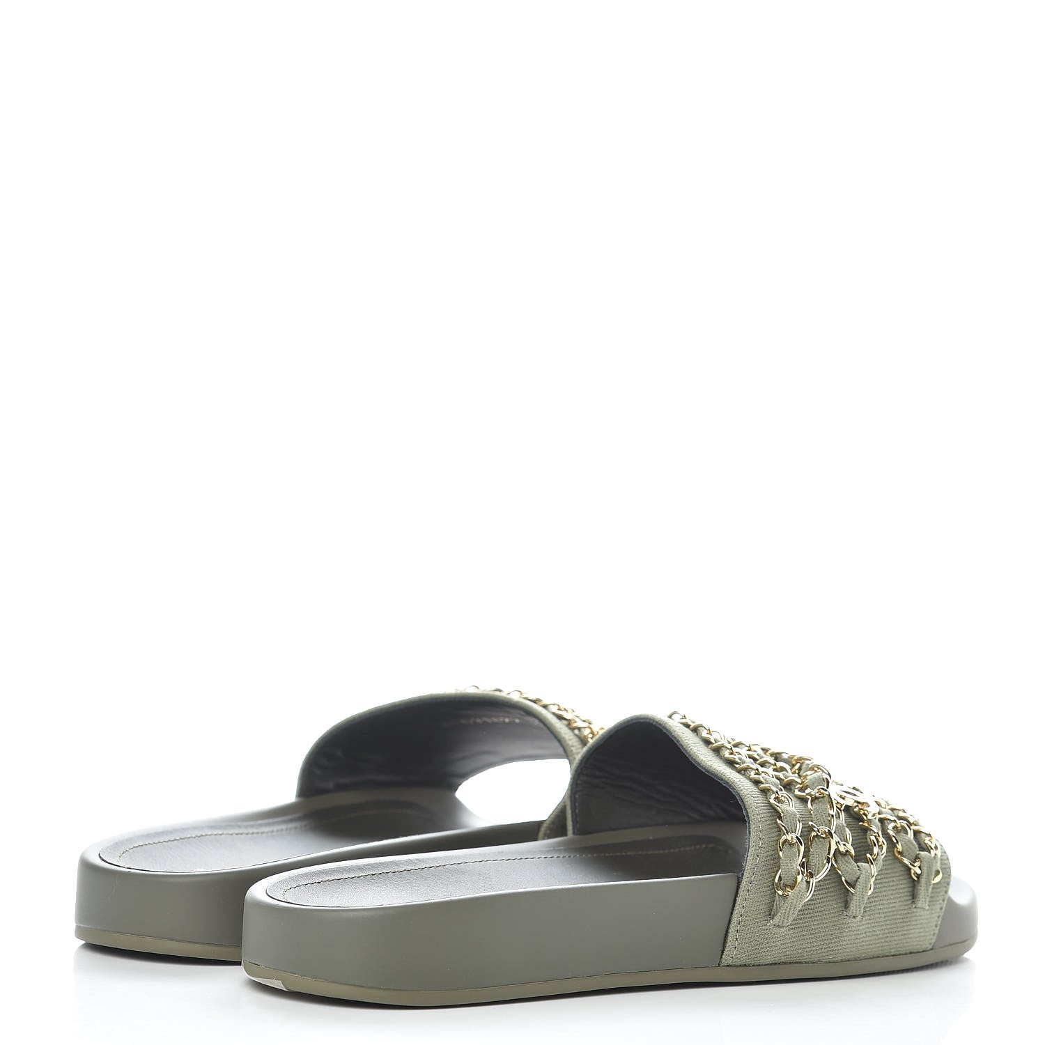 Chanel Canvas Chain Flat Sandals 37 Khaki 4 of 9