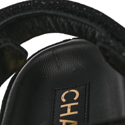 Chanel Suede Kidskin Glitter Crystal Velcro Dad Sandals 39 Black Silver 12 of 18