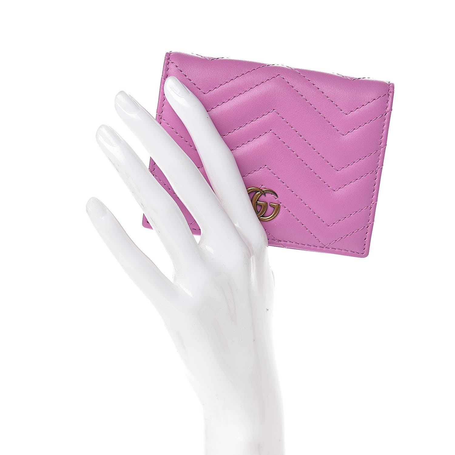 Gucci Calfskin Matelasse GG Marmont Card Case Candy Mousse 2 of 8