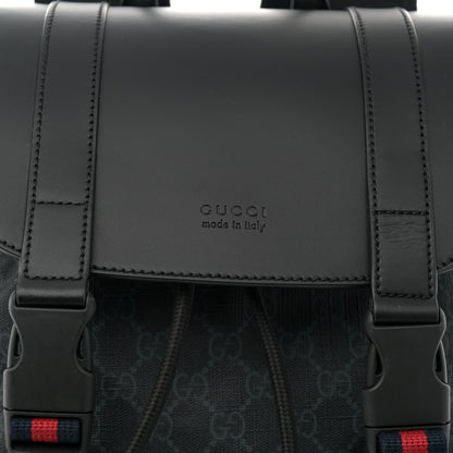 Gucci Soft GG Supreme Monogram Calfskin Web Double Buckle Backpack Black 8 of 13