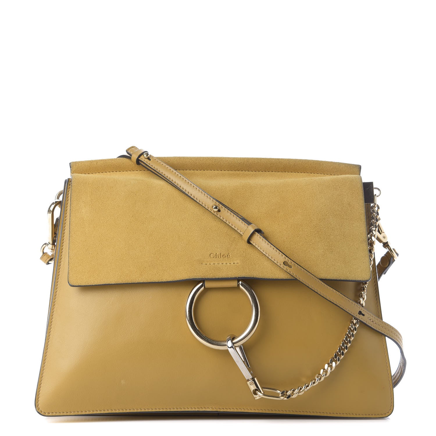 Chloe Suede Calfskin Medium Faye Shoulder Bag Dark Khaki 1 of 9