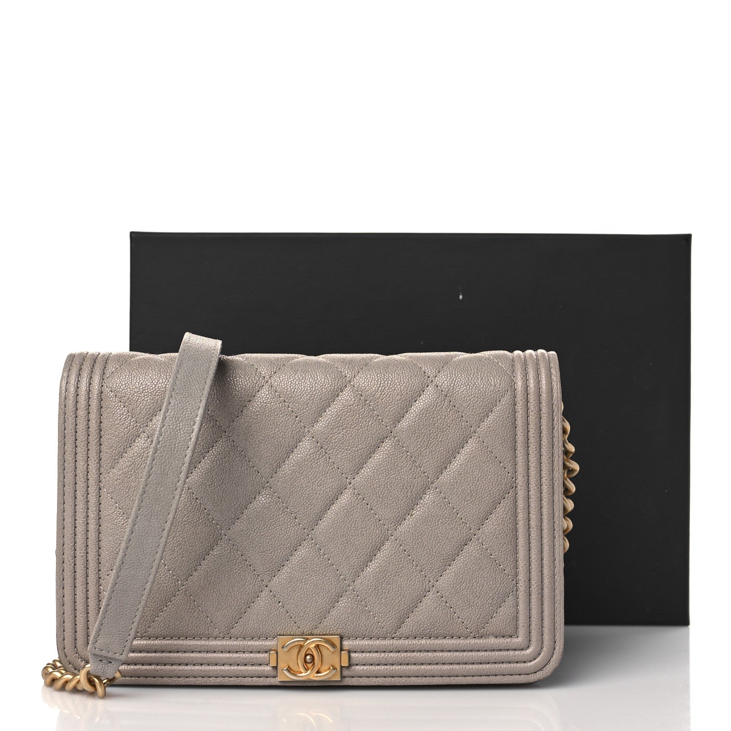 Chanel Caviar Quilted Boy Wallet On Chain WOC Grey 12 of 12