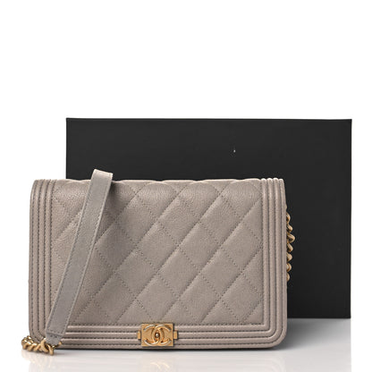 Chanel Caviar Quilted Boy Wallet On Chain WOC Grey 12 of 12