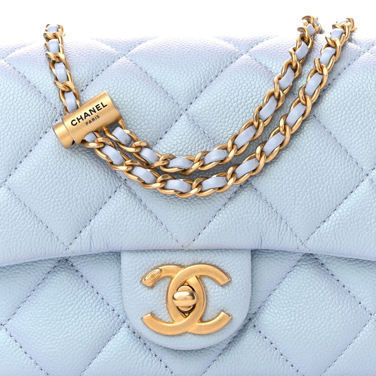 Iridescent Caviar Quilted Mini My Perfect Flap Light Blue
