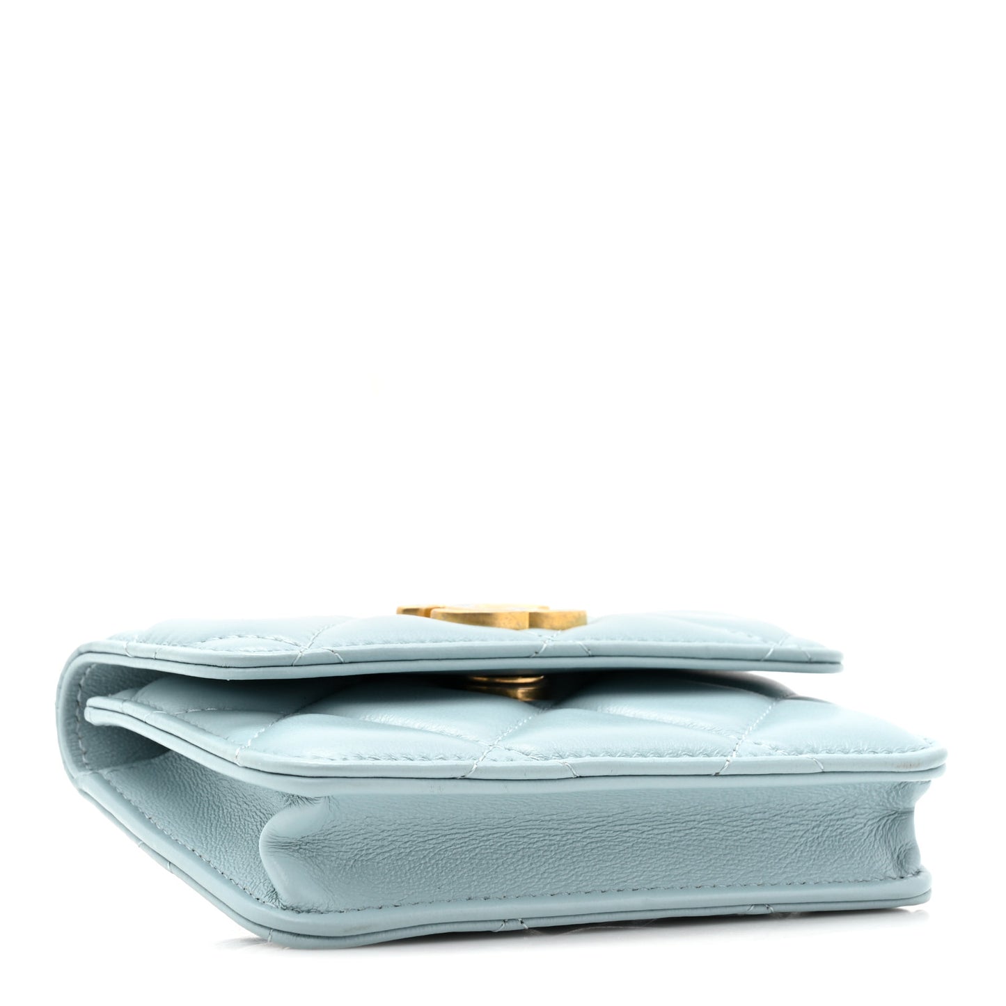 Lambskin Enamel Quilted Pending CC Flap Belt Bag Light Blue