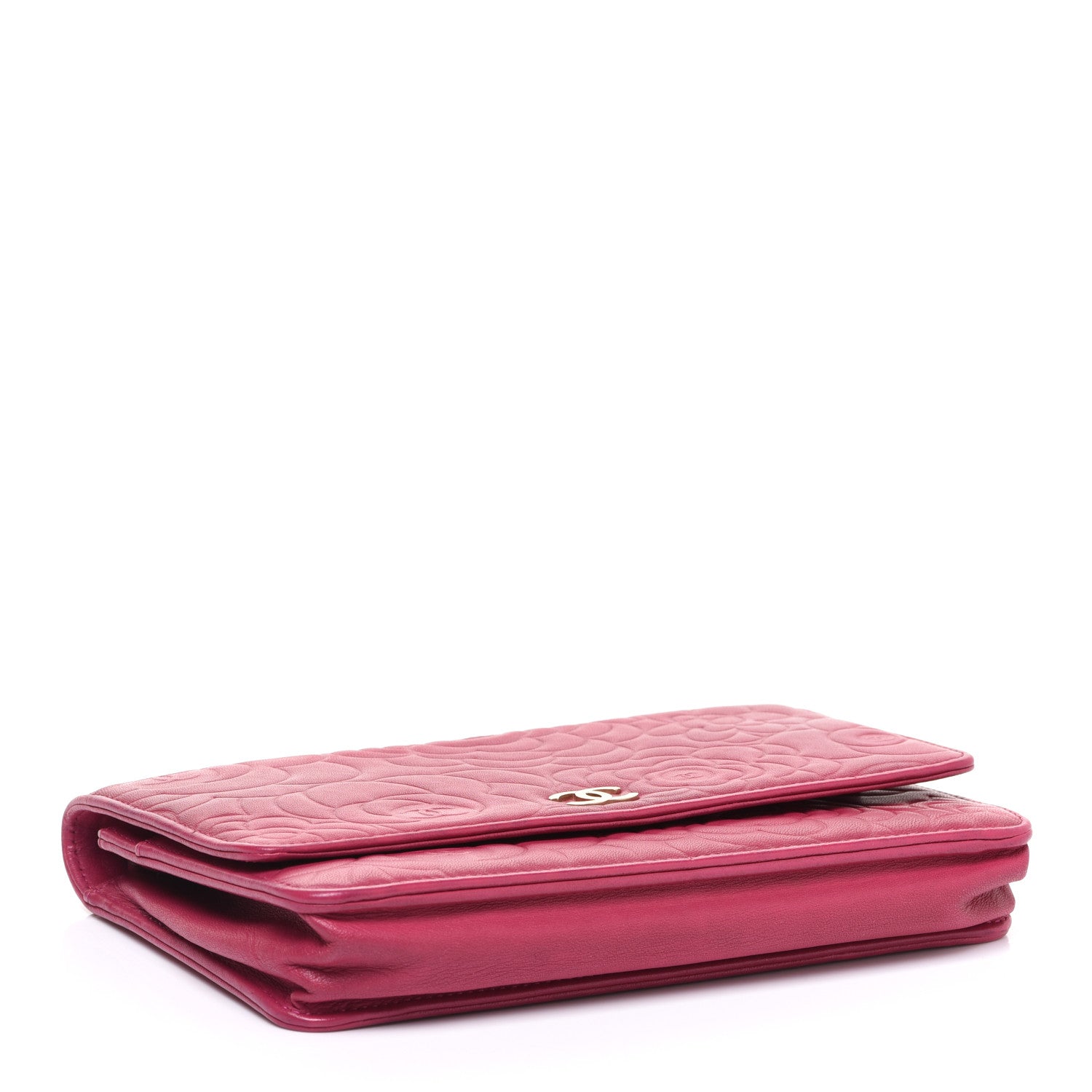 Chanel Lambskin Camellia Embossed Wallet on Chain WOC Fuchsia 4 of 13